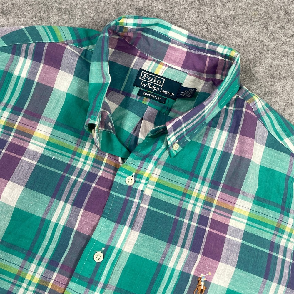 Polo Ralph Lauren Mens Button Down Shirt XL Green Purple Plaid Custom Fit
